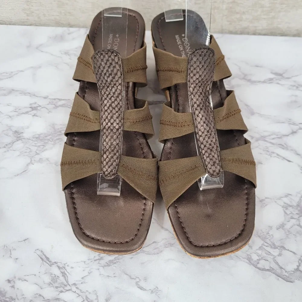 Donald Pliner Vintage Cork Wedge Slide Sandals with Snakeskin Leather Accent